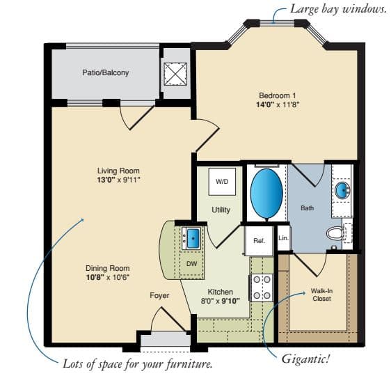 Bienville One Bedroom One Bath Floor Plan